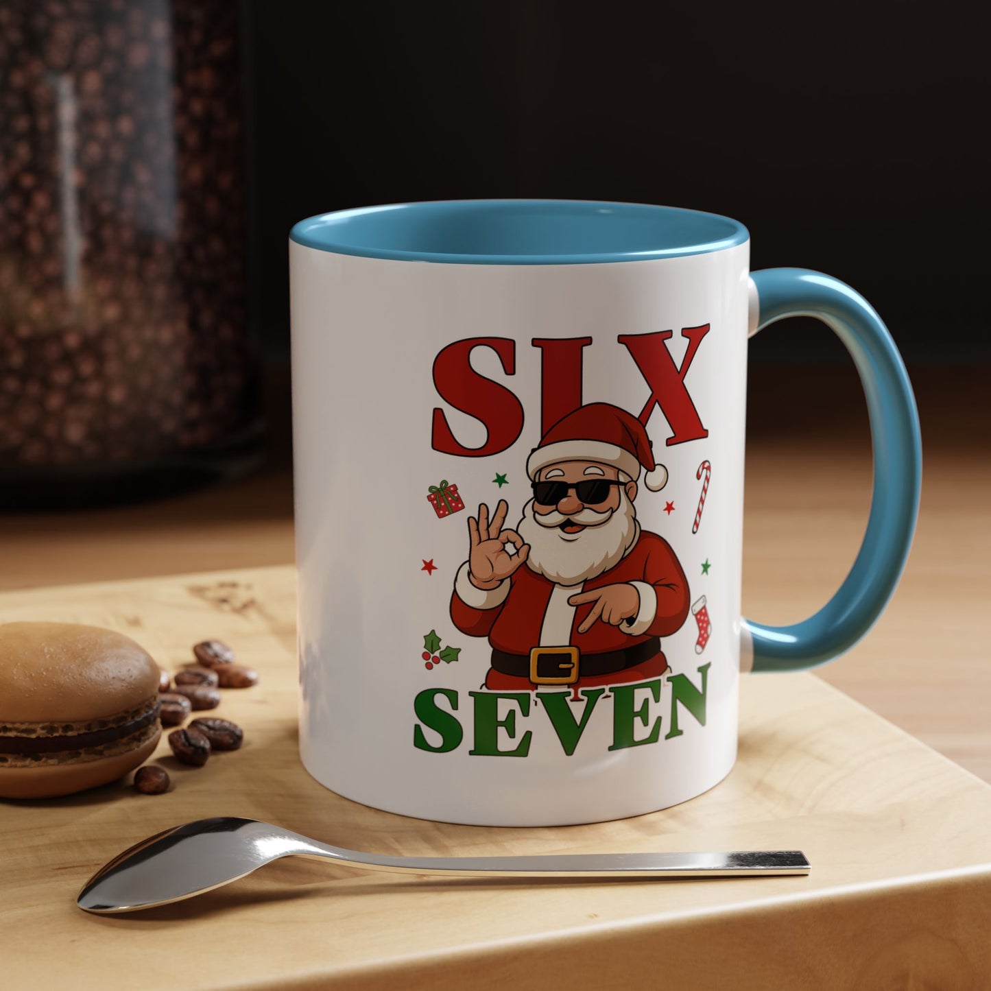 Accent Coffee Mug — 'SLX SEVEN' Cool Santa Christmas Mug (11/15oz)