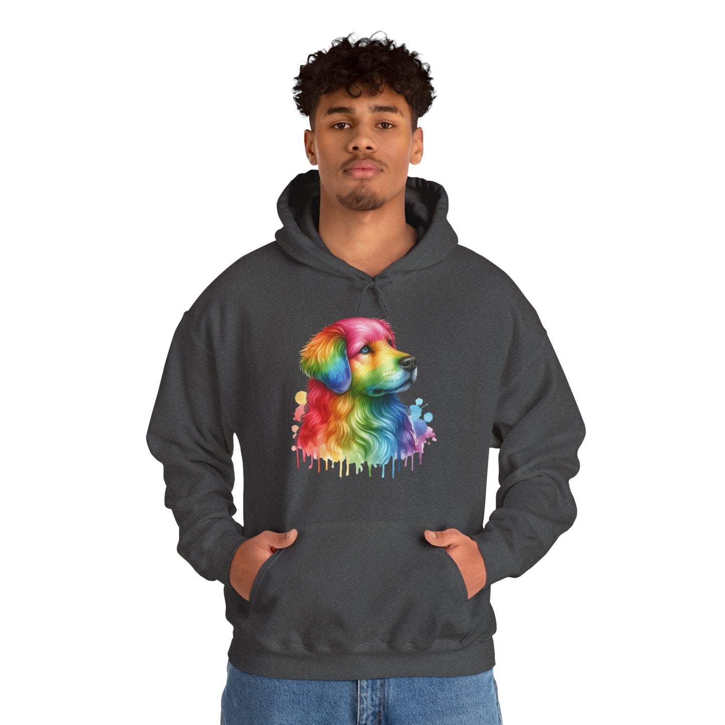 Rainbow Golden Retriever Hoodie — Colorful Drip Dog Portrait Sweatshirt