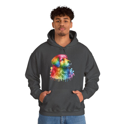 Rainbow Golden Retriever Hoodie — Colorful Drip Dog Portrait Sweatshirt