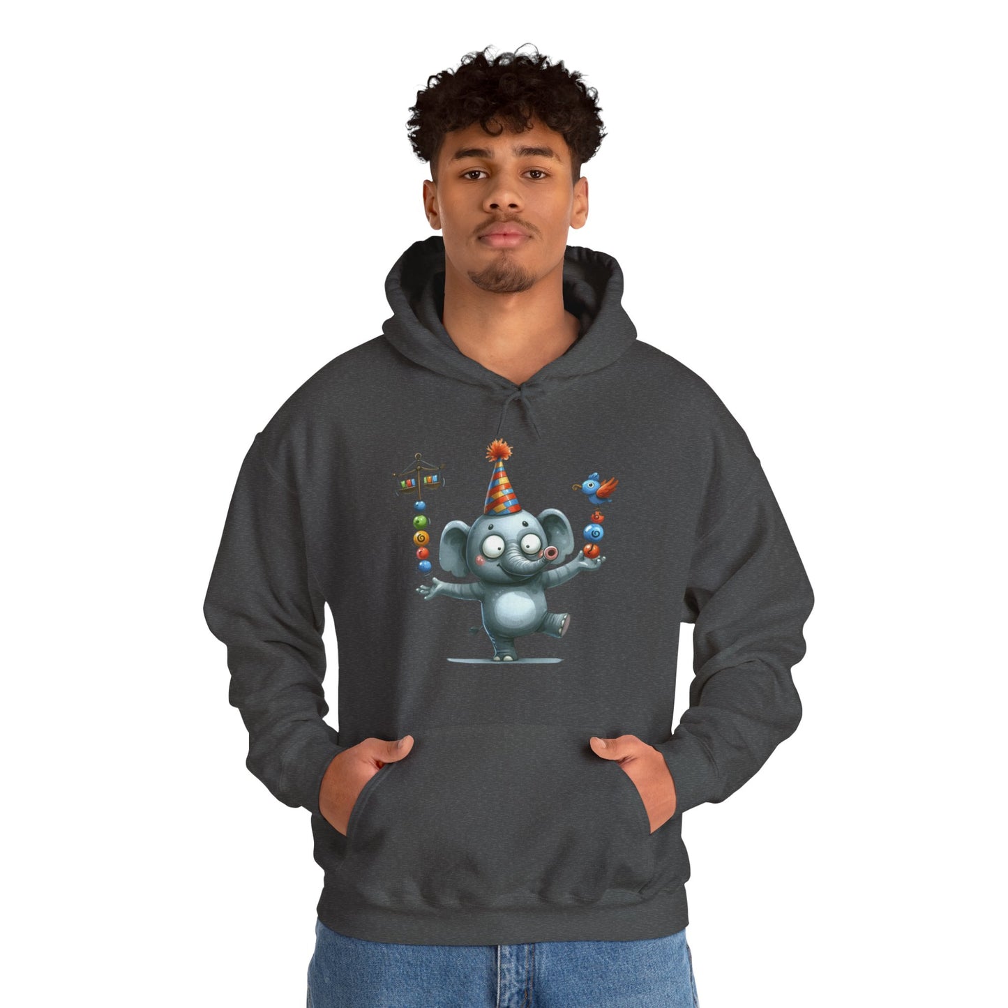 Elephant Birthday Party Hoodie — Cute Juggling Elephant Kids Graphic Hoodie