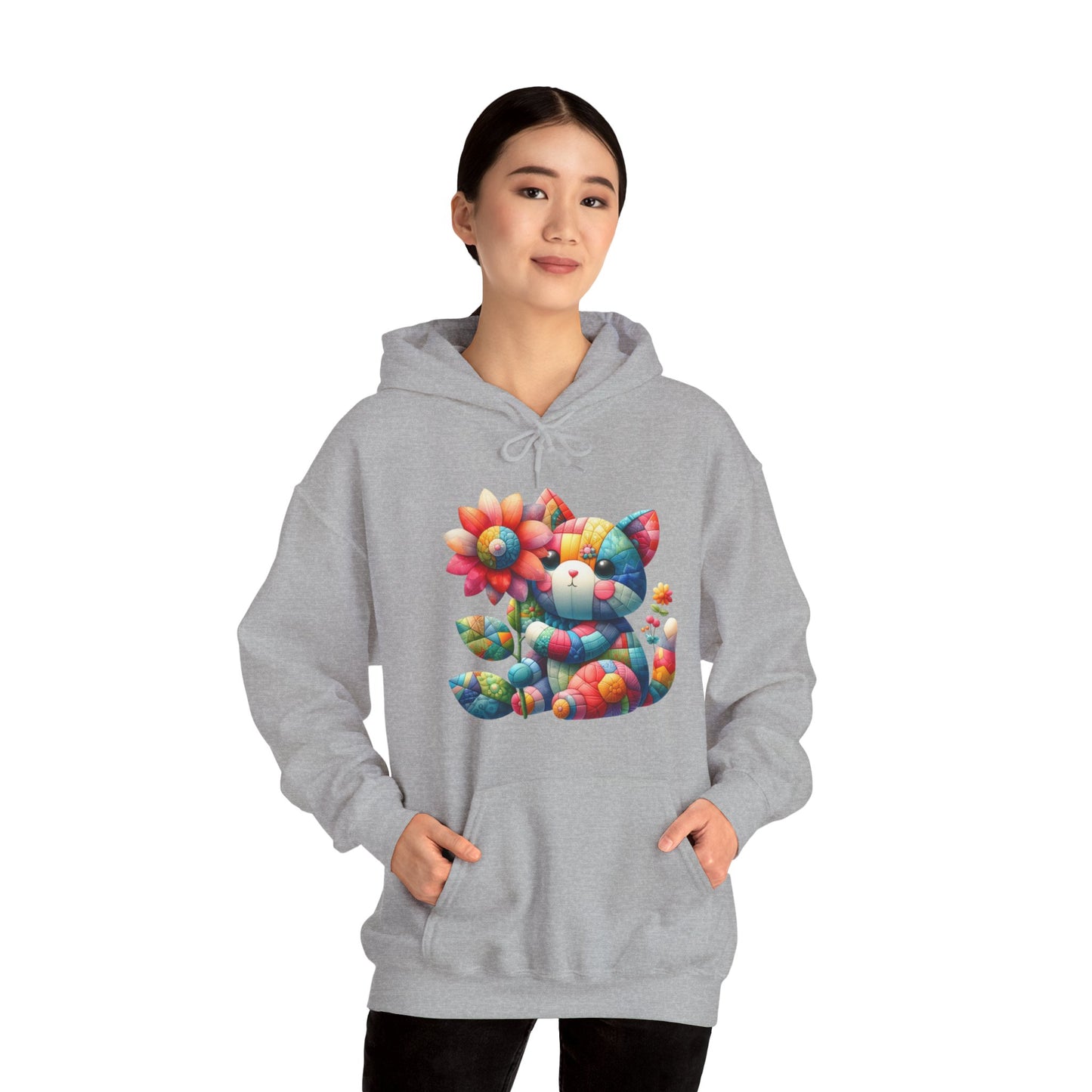 Colorful Floral Cat Hoodie — Cute Rainbow Cat with Flower Graphic