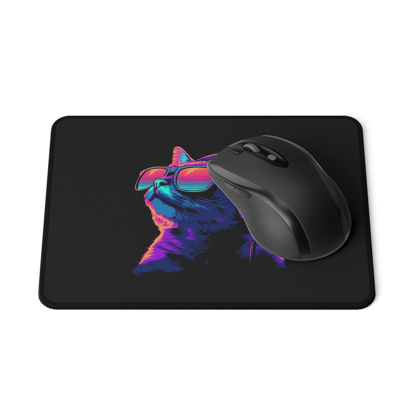 Retro Neon Cat Gaming Mouse Pad — Non‑Slip RGB Headphone & Sunglasses Design