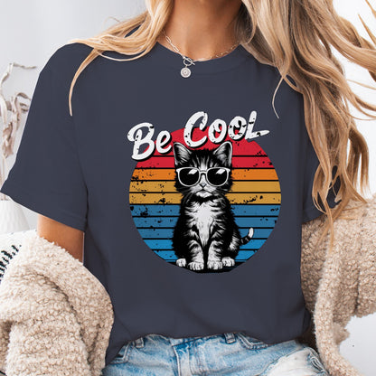 Be Cool Retro Cat Unisex T-Shirt – Vintage 80s Style Graphic Tee for Cat Lovers