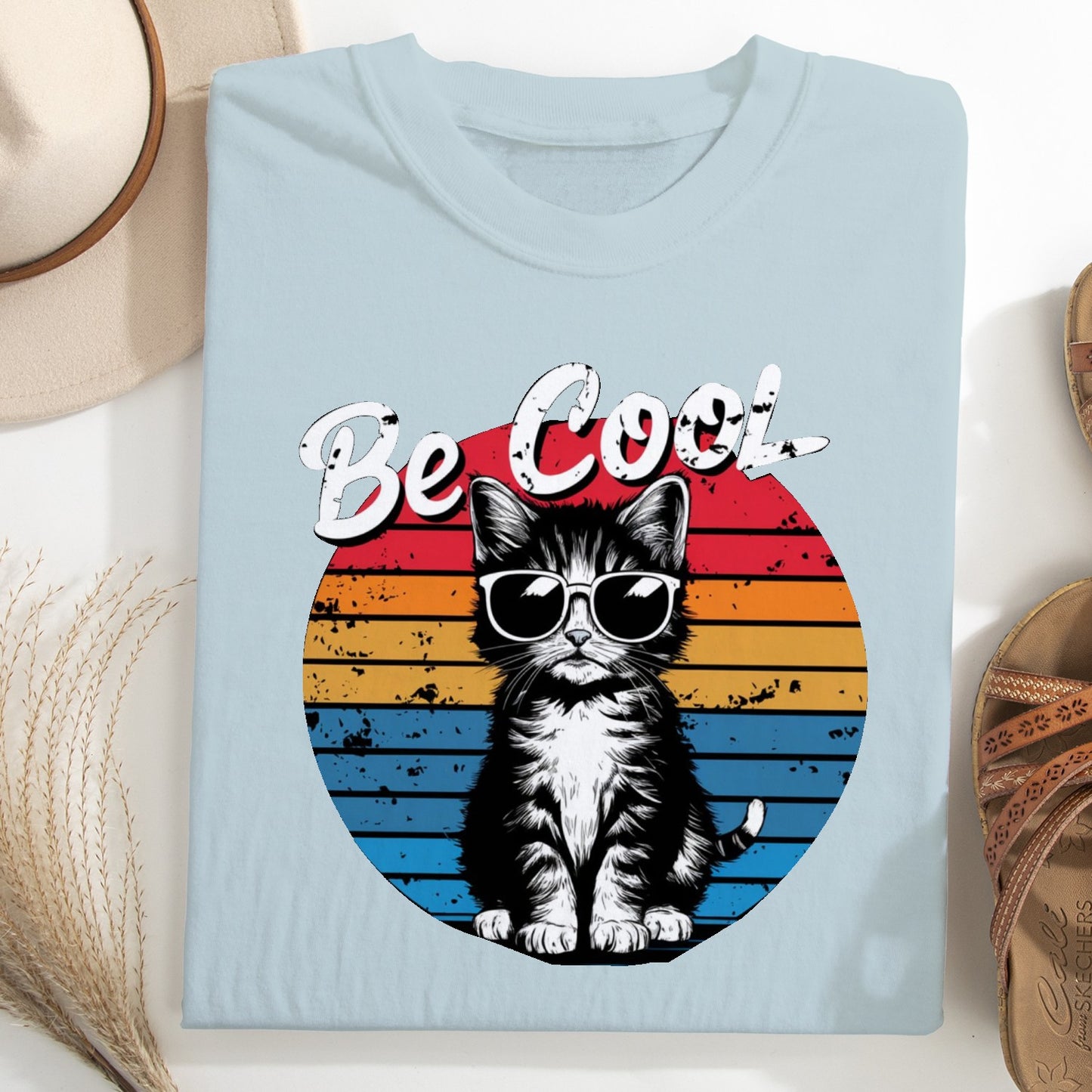 Be Cool Retro Cat Unisex T-Shirt – Vintage 80s Style Graphic Tee for Cat Lovers