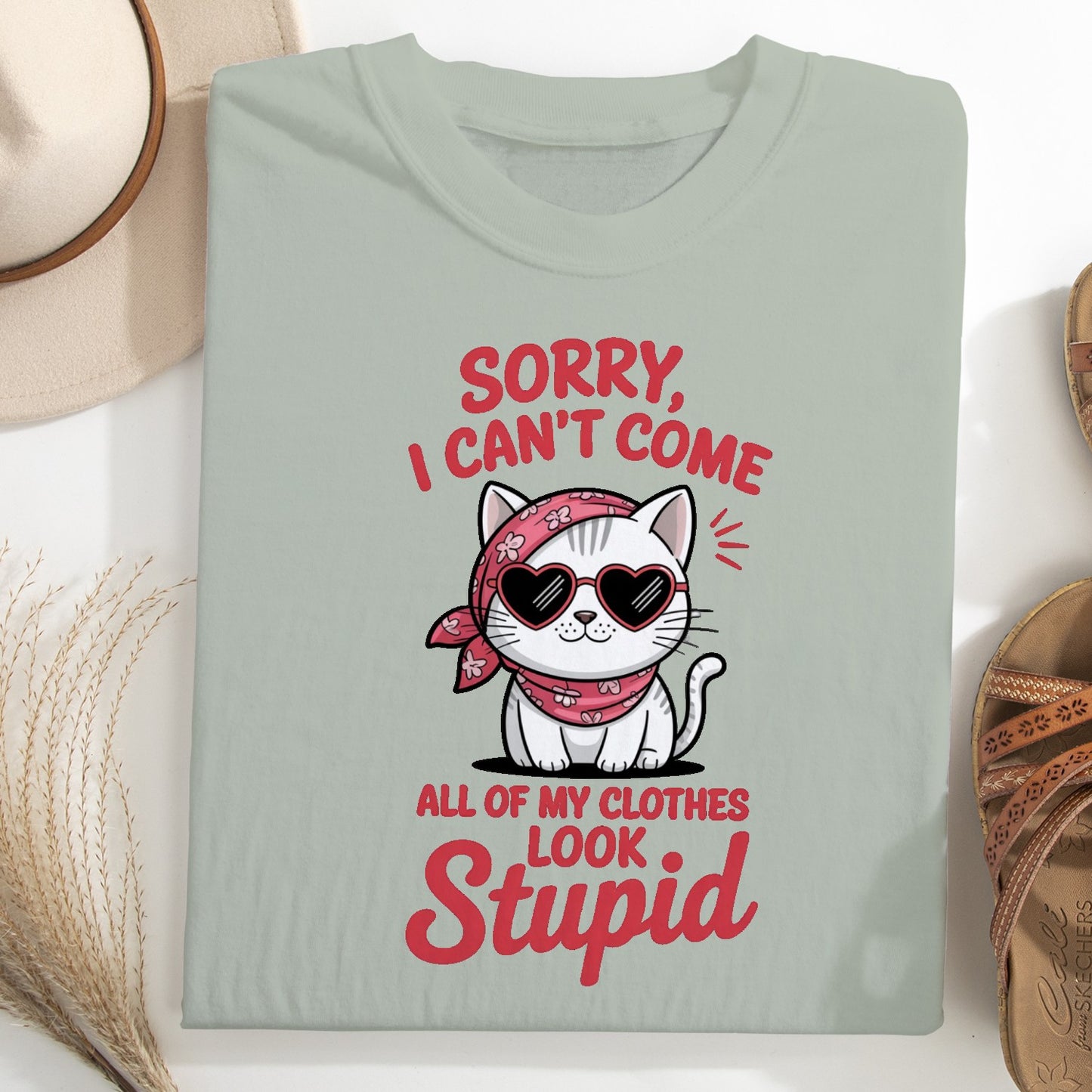 Funny Cat Women T-Shirt – Sorry I Can’t Come All My Clothes Look Stupid