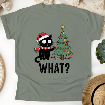 Funny Christmas Cat Unisex T-Shirt – Black Cat With Tree