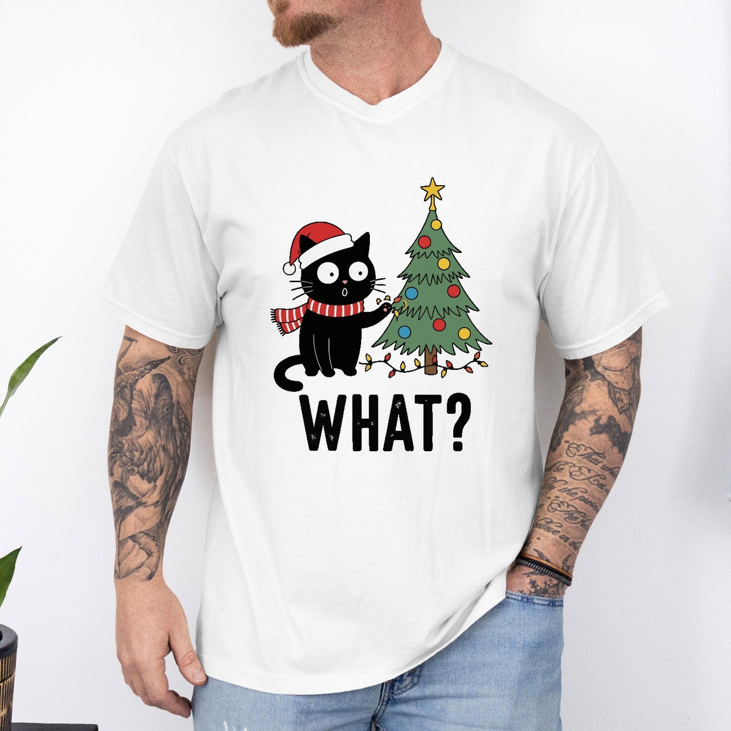 Funny Christmas Cat Unisex T-Shirt – Black Cat With Tree