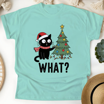 Funny Christmas Cat Unisex T-Shirt – Black Cat With Tree