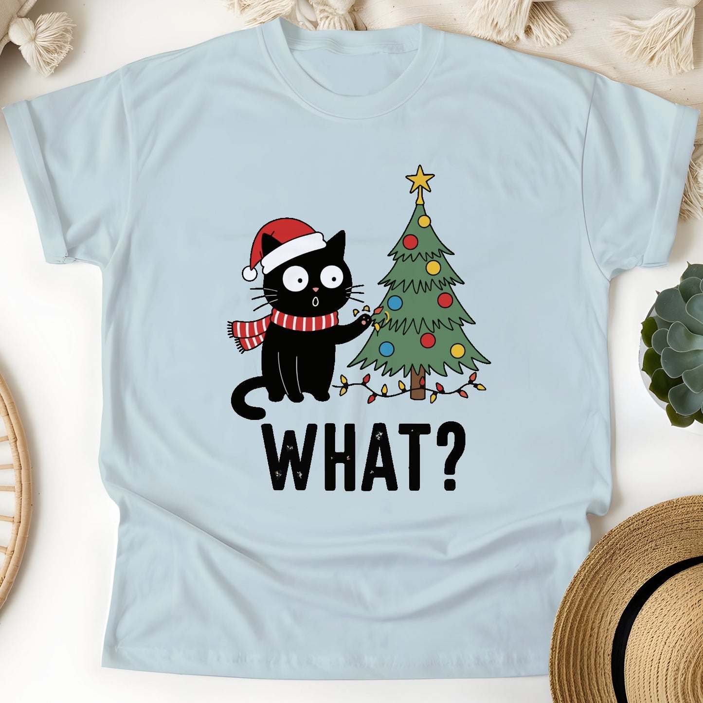 Funny Christmas Cat Unisex T-Shirt – Black Cat With Tree