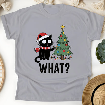 Funny Christmas Cat Unisex T-Shirt – Black Cat With Tree