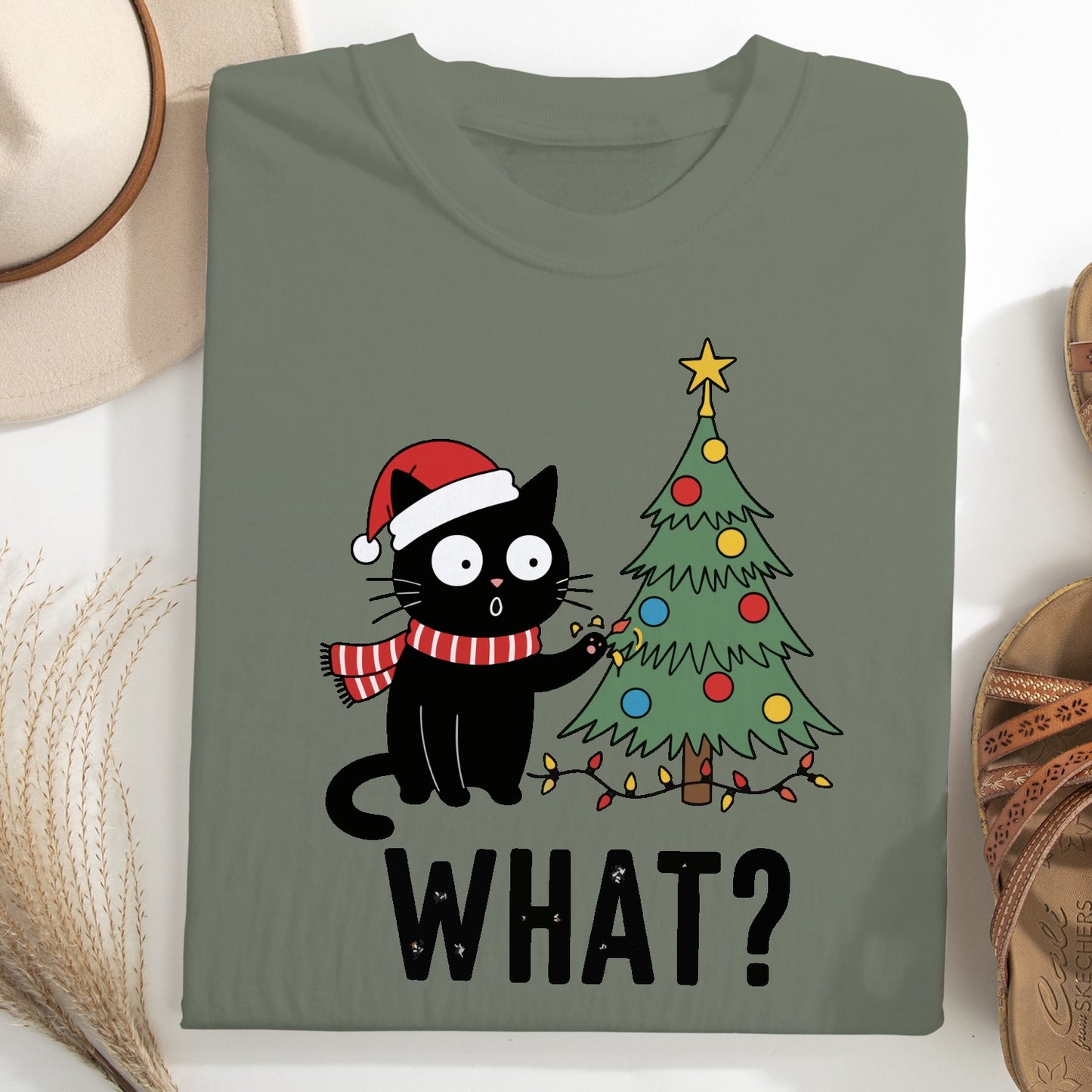 Funny Christmas Cat Unisex T-Shirt – Black Cat With Tree