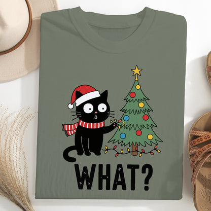 Funny Christmas Cat Unisex T-Shirt – Black Cat With Tree