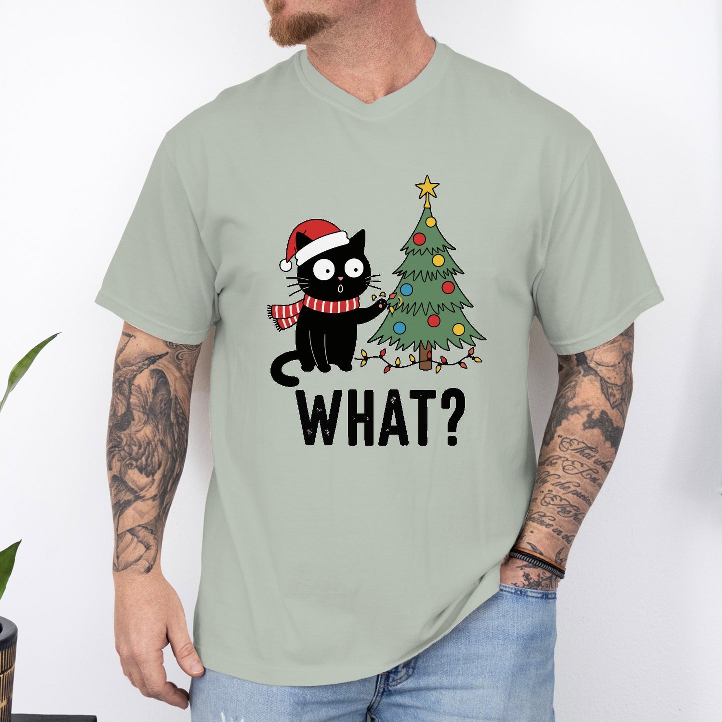 Funny Christmas Cat Unisex T-Shirt – Black Cat With Tree