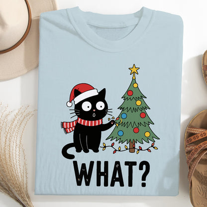 Funny Christmas Cat Unisex T-Shirt – Black Cat With Tree