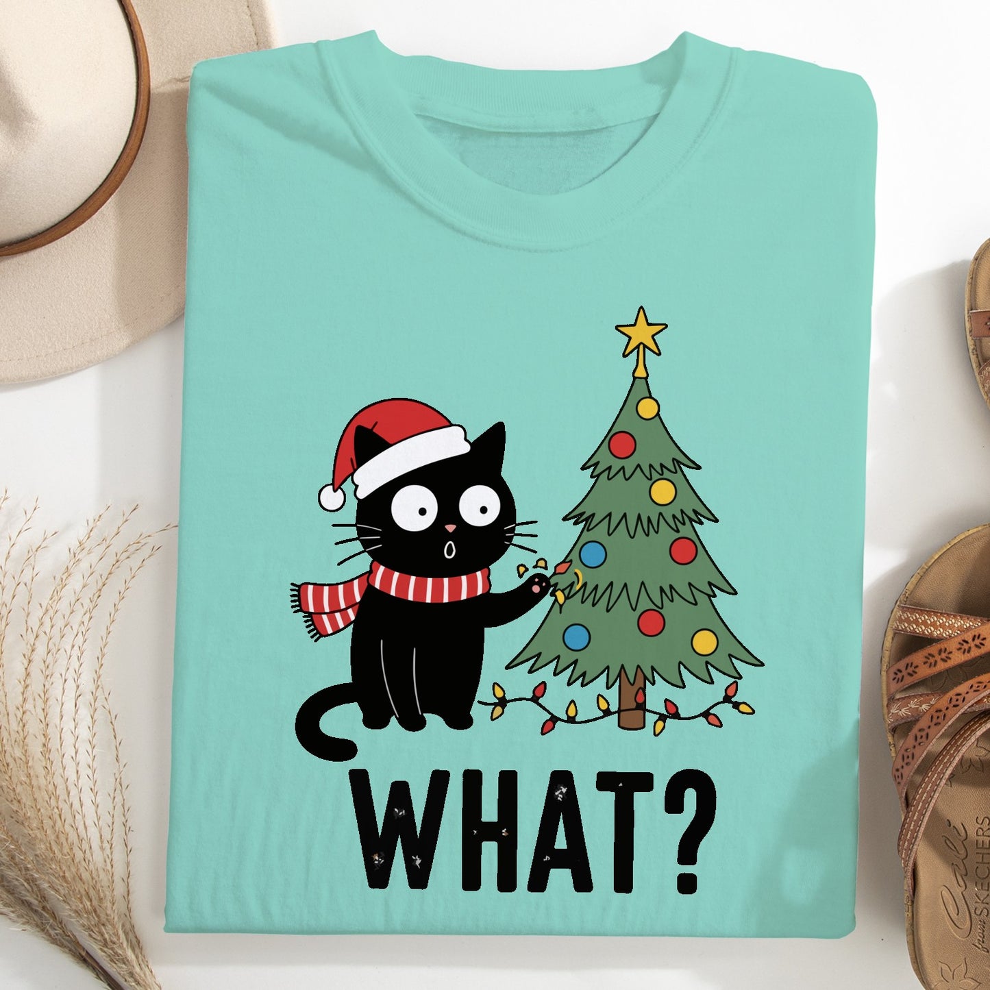 Funny Christmas Cat Unisex T-Shirt – Black Cat With Tree