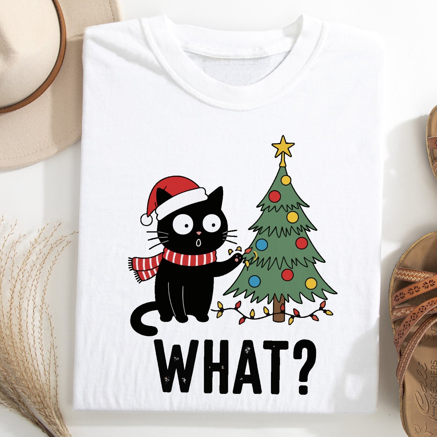 Funny Christmas Cat Unisex T-Shirt – Black Cat With Tree