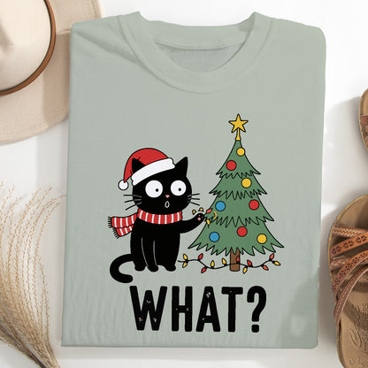 Funny Christmas Cat Unisex T-Shirt – Black Cat With Tree