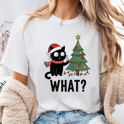 Funny Christmas Cat Unisex T-Shirt – Black Cat With Tree