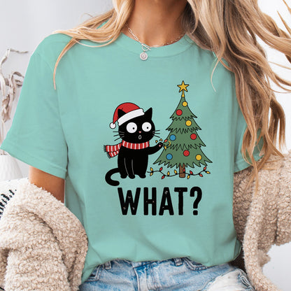 Funny Christmas Cat Unisex T-Shirt – Black Cat With Tree
