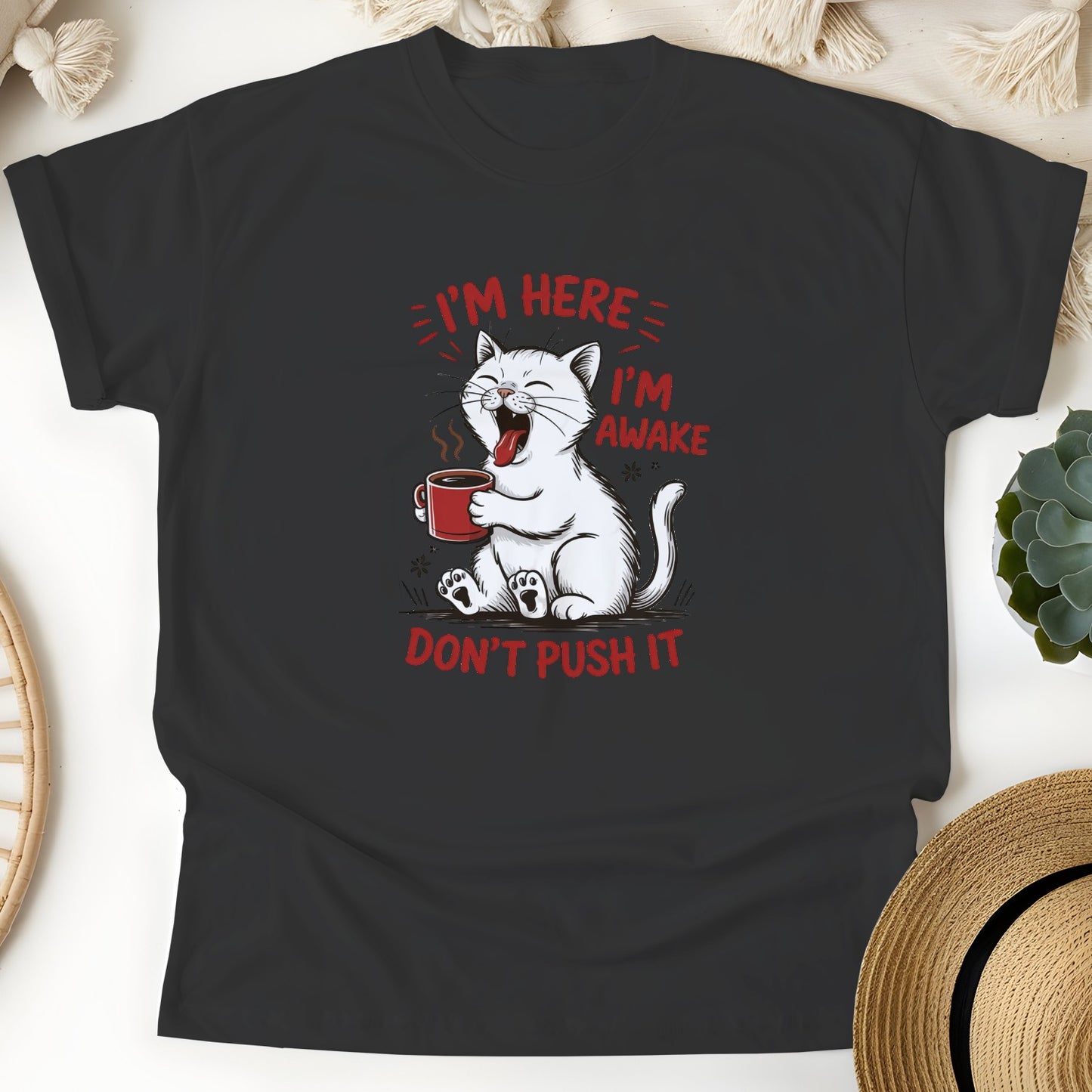 Funny Cat Coffee Unisex T-Shirt – Lazy Morning Cat Tee