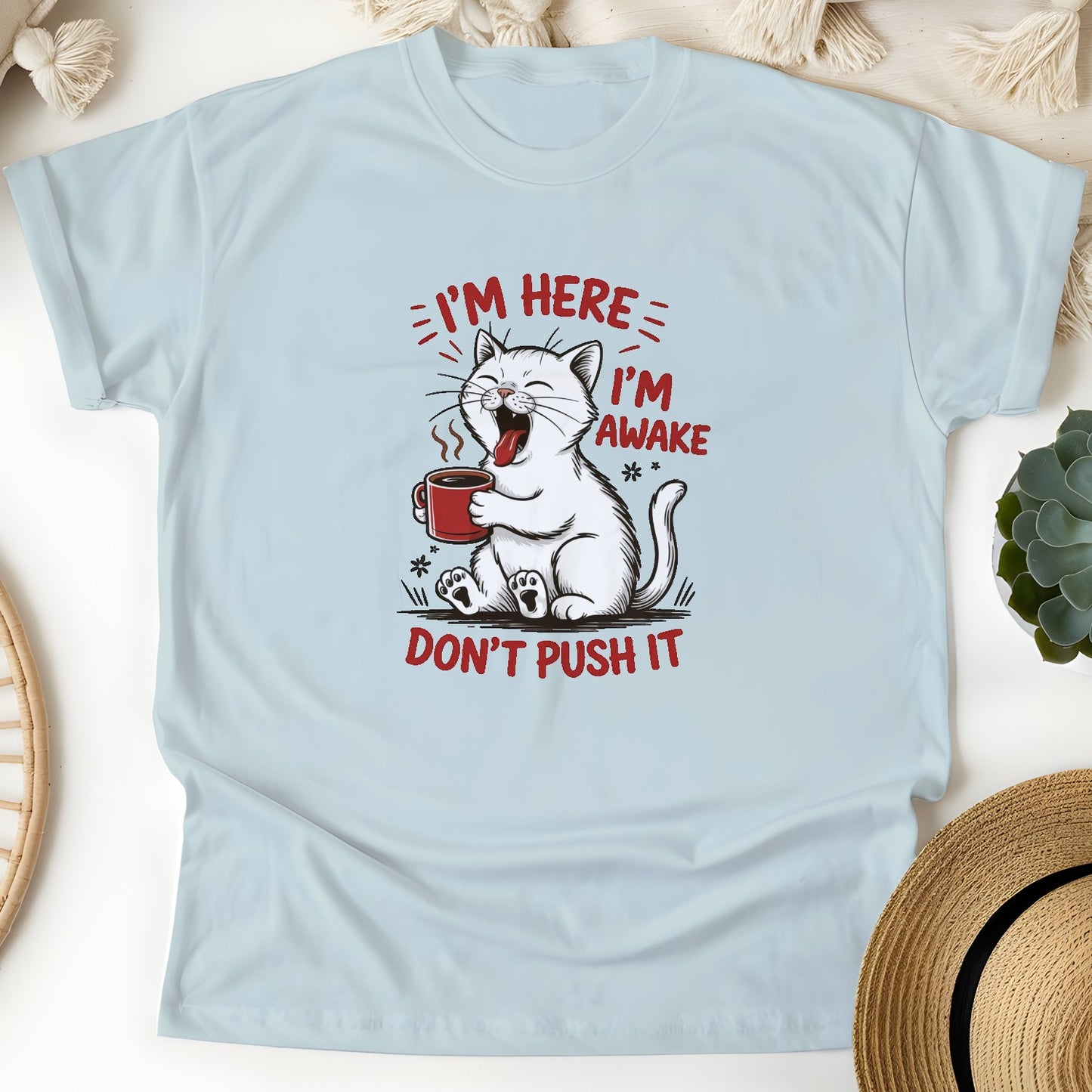 Funny Cat Coffee Unisex T-Shirt – Lazy Morning Cat Tee