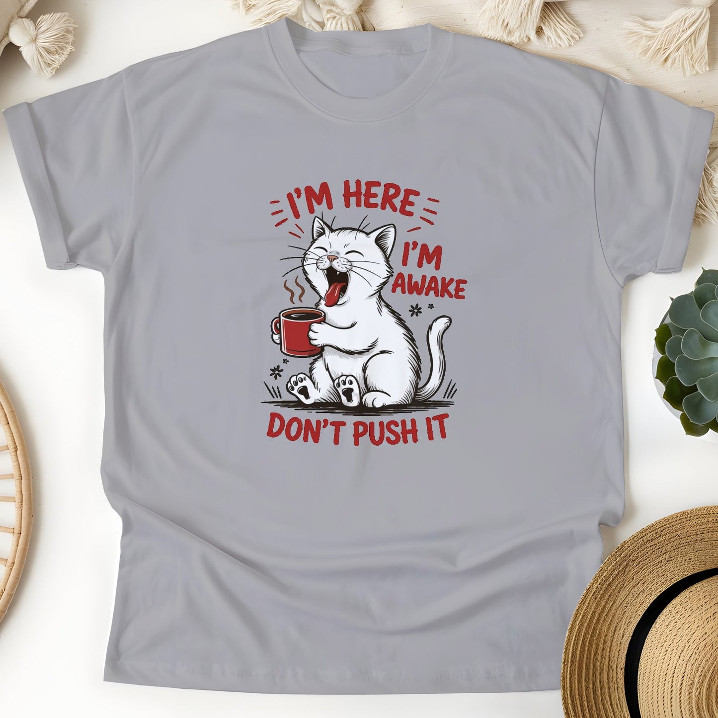 Funny Cat Coffee Unisex T-Shirt – Lazy Morning Cat Tee