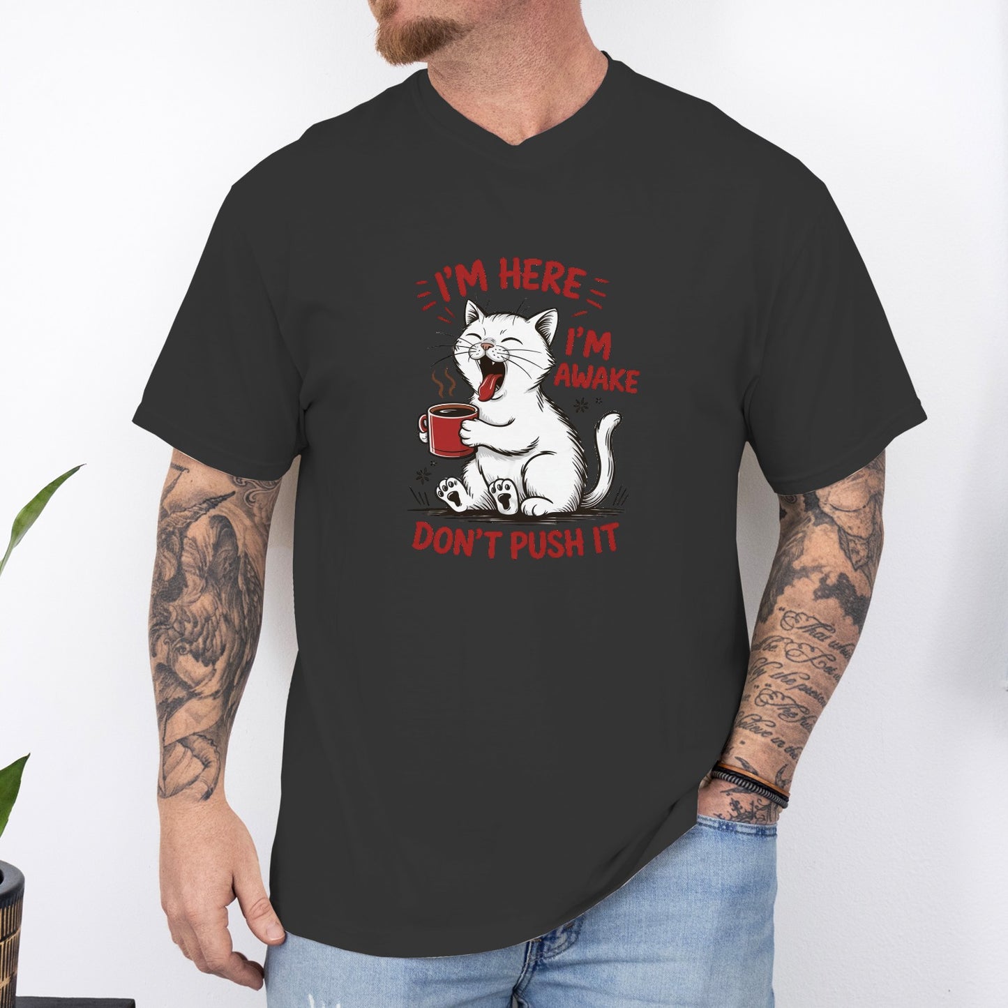 Funny Cat Coffee Unisex T-Shirt – Lazy Morning Cat Tee