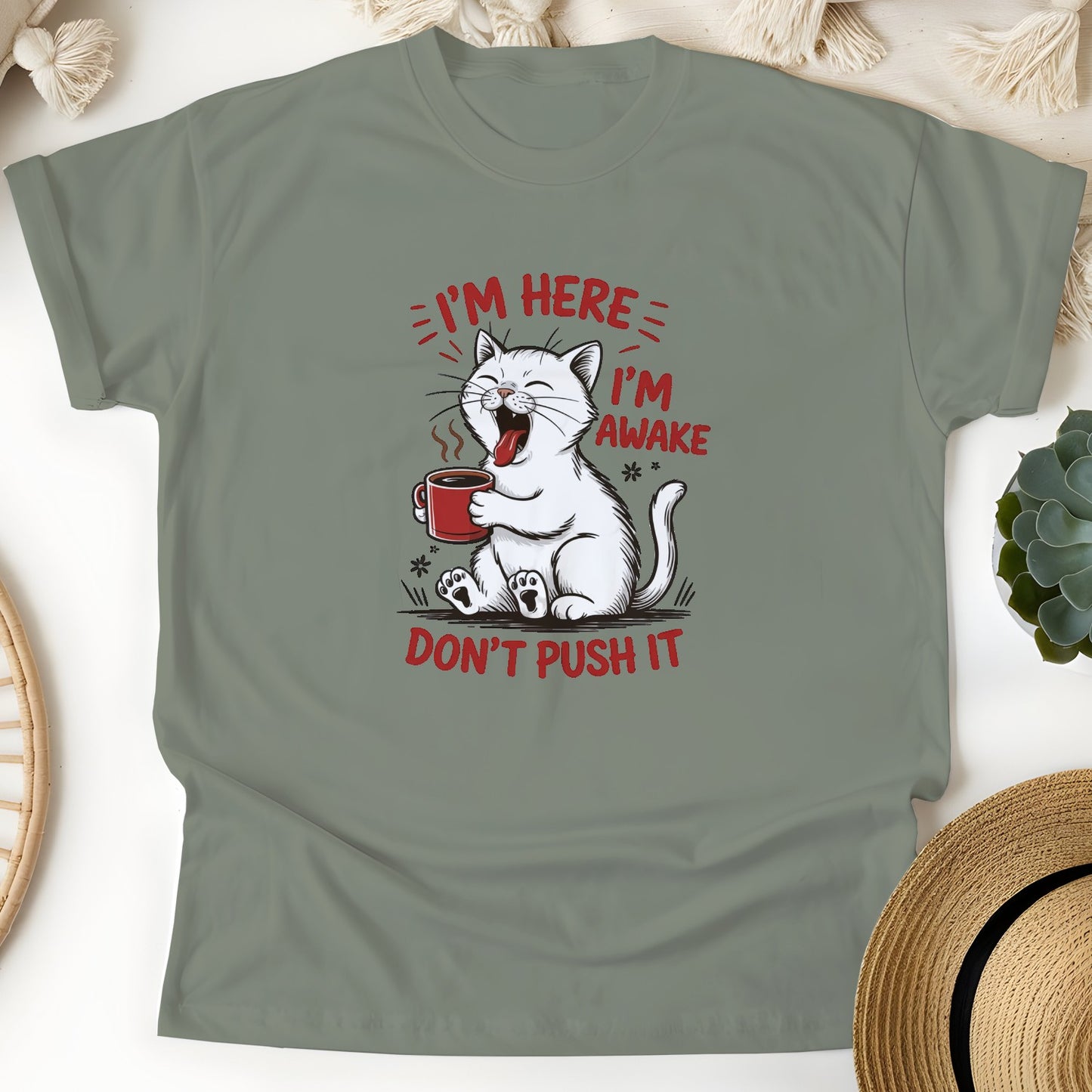 Funny Cat Coffee Unisex T-Shirt – Lazy Morning Cat Tee