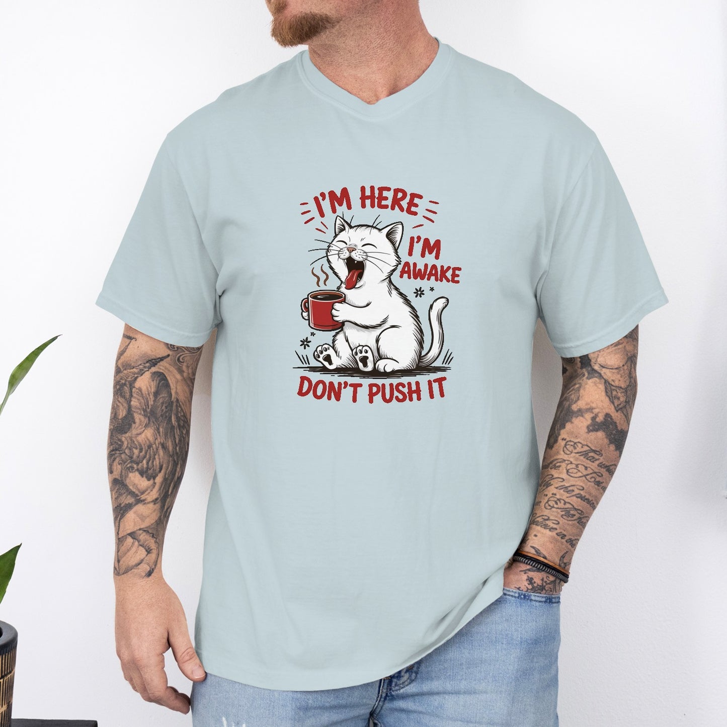 Funny Cat Coffee Unisex T-Shirt – Lazy Morning Cat Tee