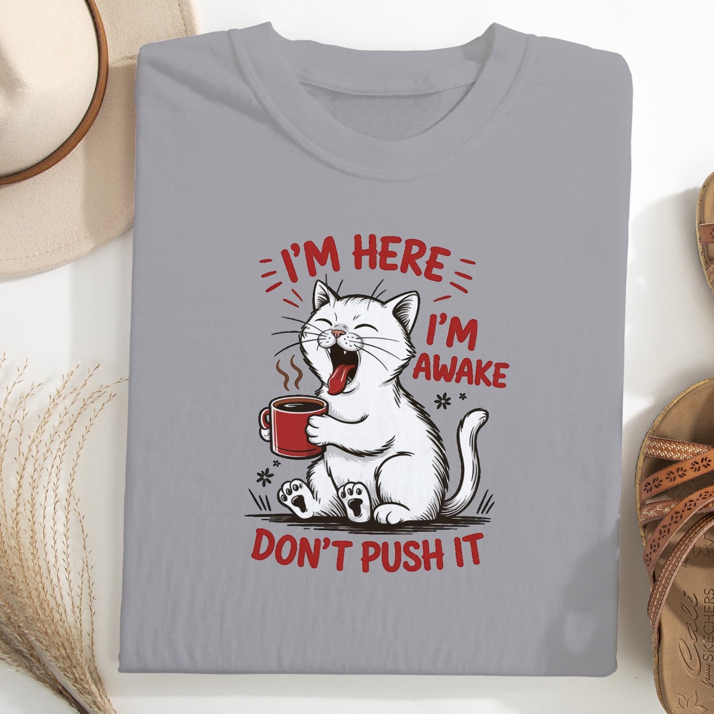 Funny Cat Coffee Unisex T-Shirt – Lazy Morning Cat Tee