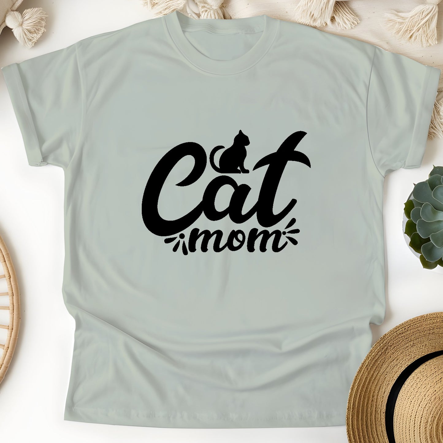 Cat Mom Women T-Shirt – Cute Minimal Cat Lover Tee