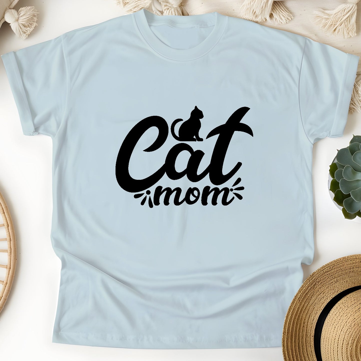 Cat Mom Women T-Shirt – Cute Minimal Cat Lover Tee
