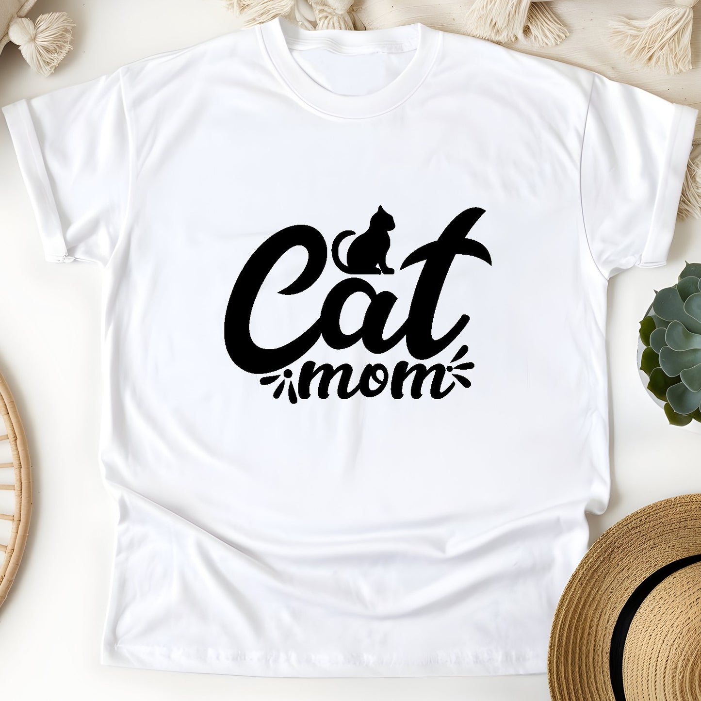 Cat Mom Women T-Shirt – Cute Minimal Cat Lover Tee