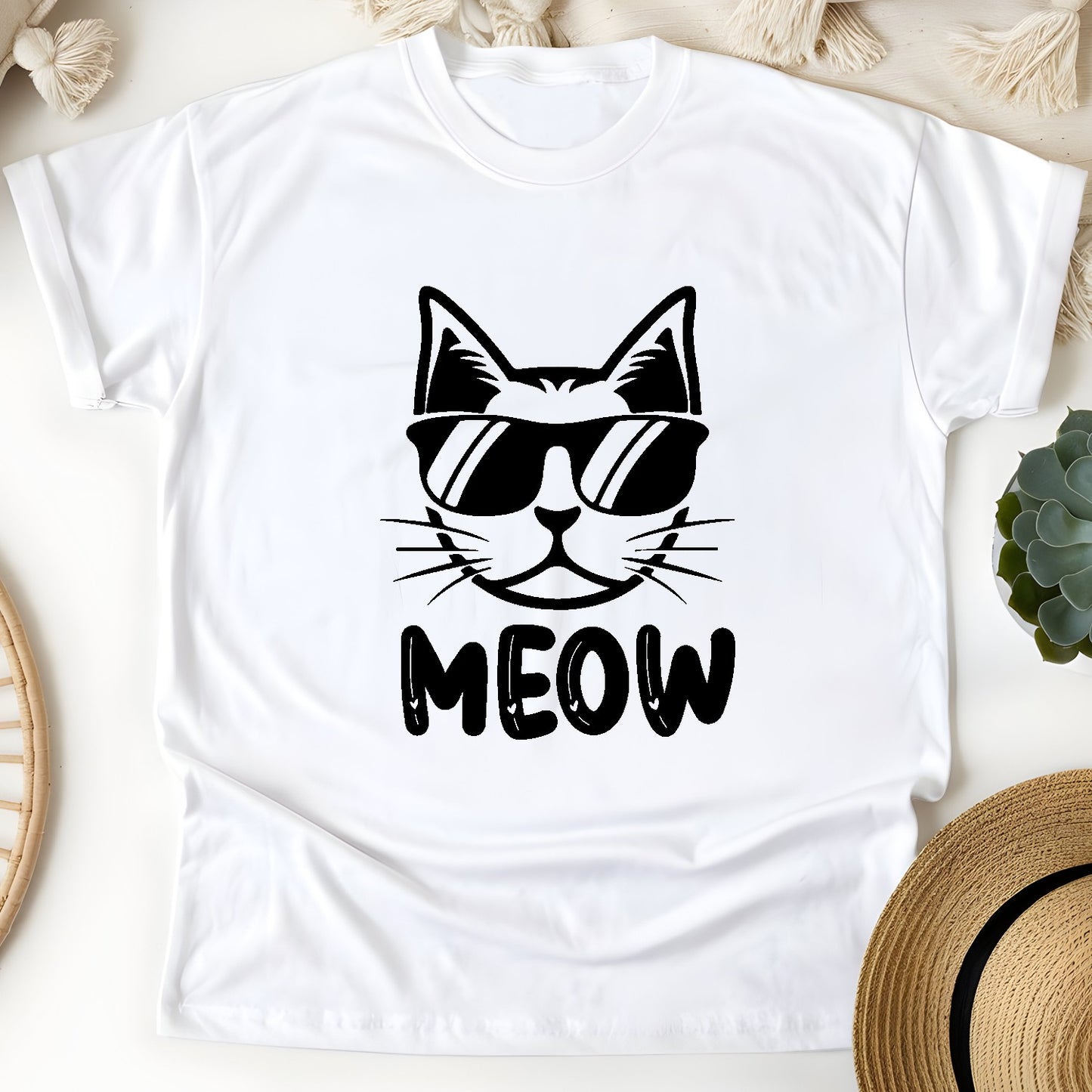 Cool Cat MEOW Unisex T-Shirt – Funny Minimal Cat Lover Tee