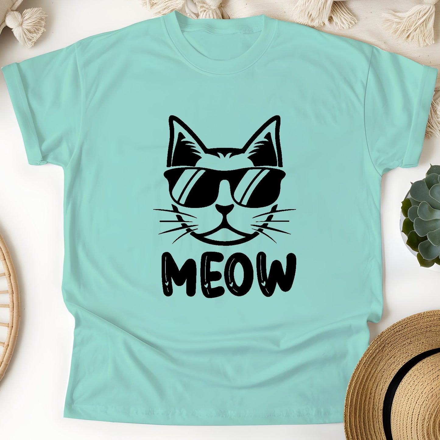 Cool Cat MEOW Unisex T-Shirt – Funny Minimal Cat Lover Tee
