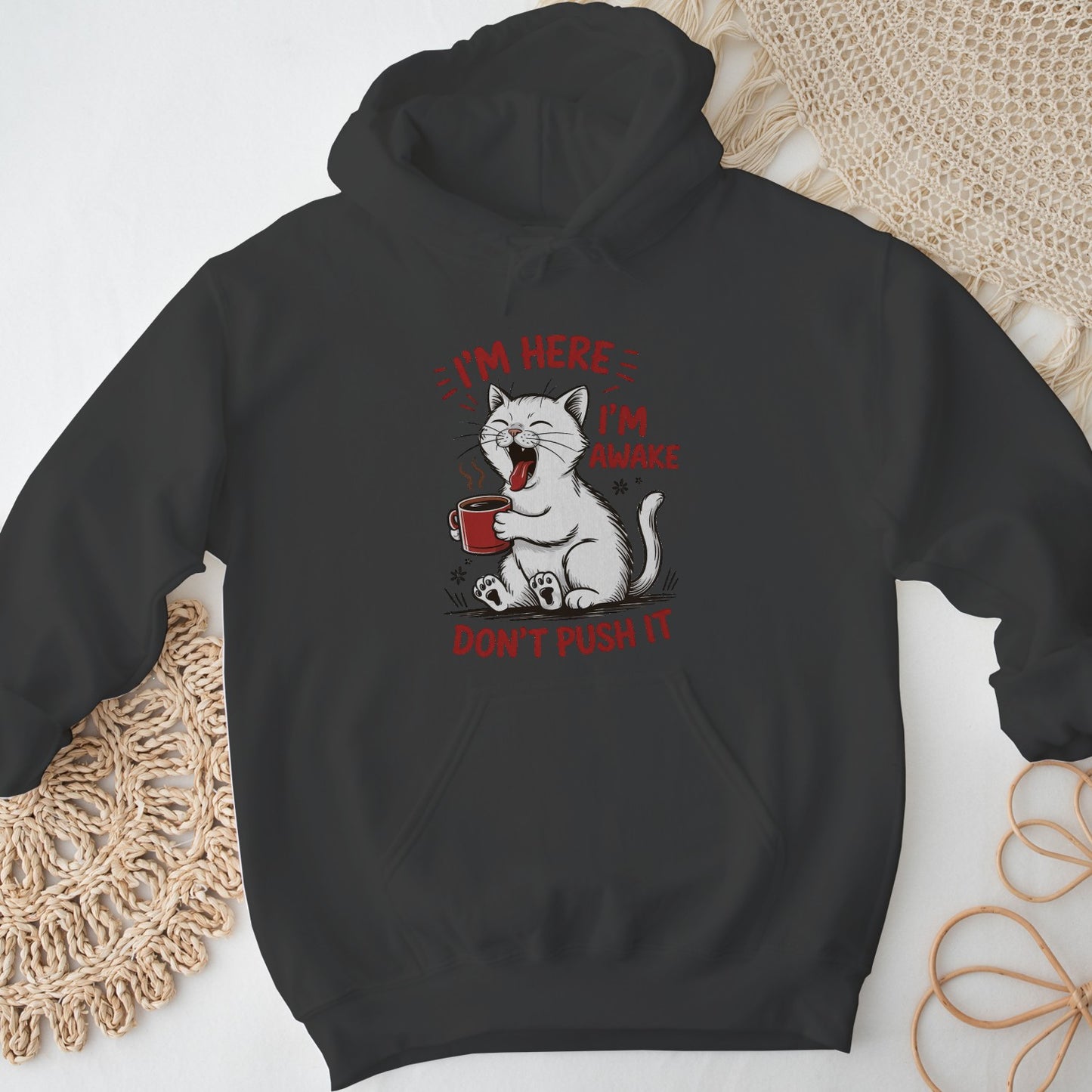 Cat Coffee Unisex Hoodie – I’m Awake Sweatshirt