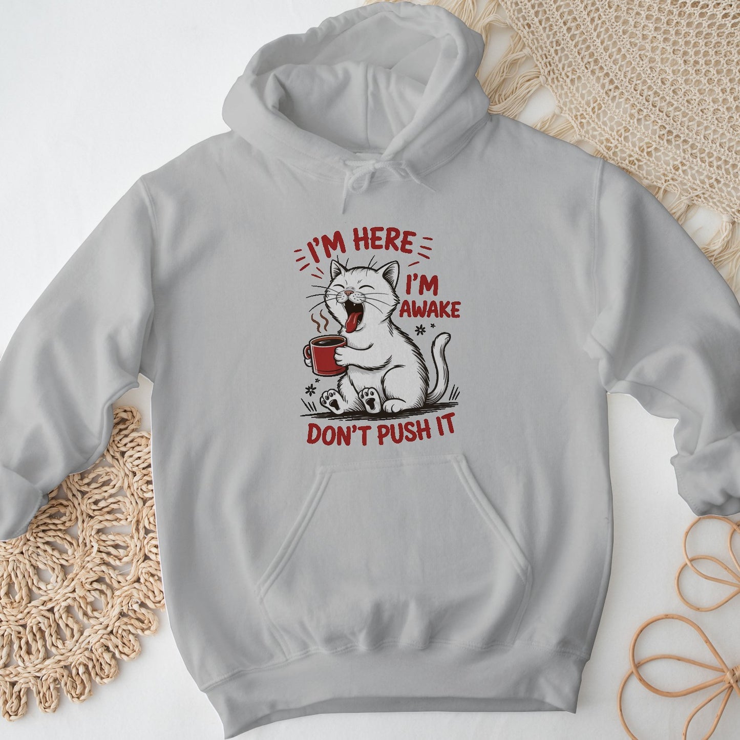 Cat Coffee Unisex Hoodie – I’m Awake Sweatshirt
