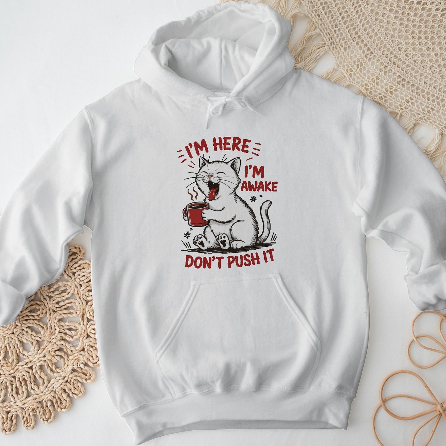Cat Coffee Unisex Hoodie – I’m Awake Sweatshirt