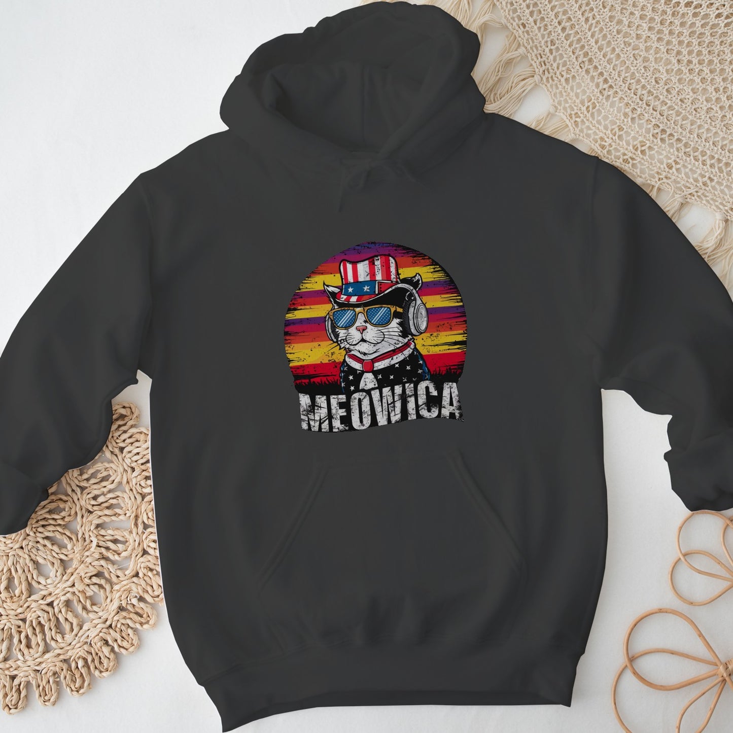 4th of July Cat Unisex Hoodie – Patriotic Funny Merica Sweatshirt