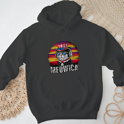 4th of July Cat Unisex Hoodie – Patriotic Funny Merica Sweatshirt