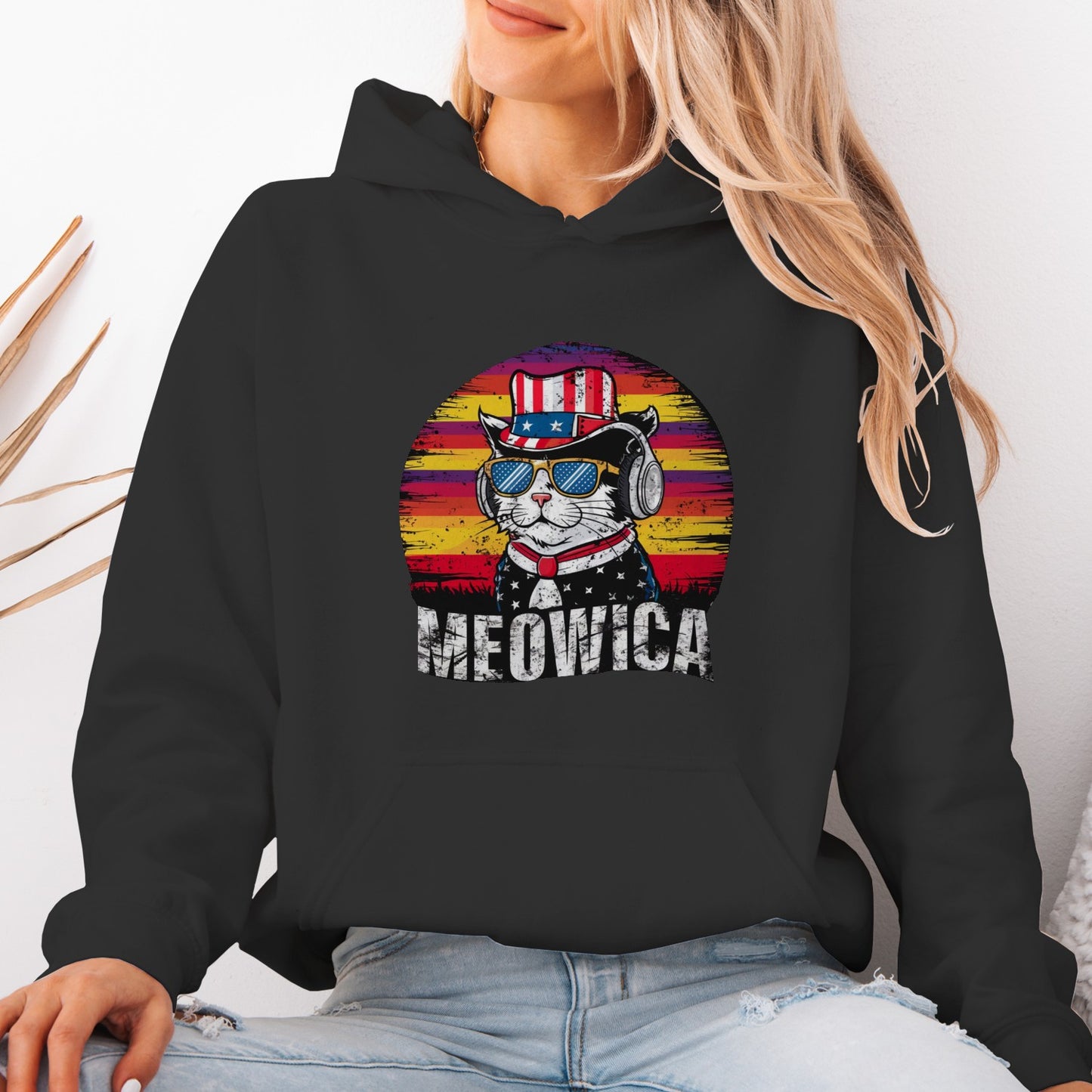 4th of July Cat Unisex Hoodie – Patriotic Funny Merica Sweatshirt