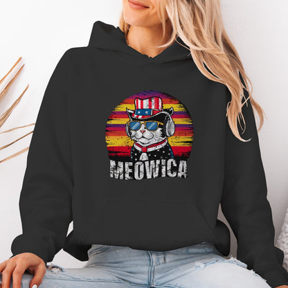 4th of July Cat Unisex Hoodie – Patriotic Funny Merica Sweatshirt