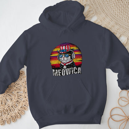 4th of July Cat Unisex Hoodie – Patriotic Funny Merica Sweatshirt