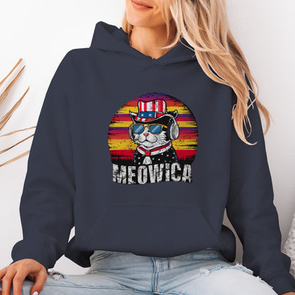 4th of July Cat Unisex Hoodie – Patriotic Funny Merica Sweatshirt