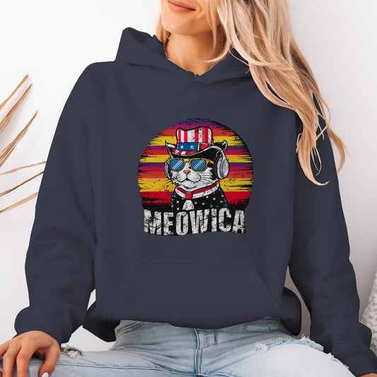 4th of July Cat Unisex Hoodie – Patriotic Funny Merica Sweatshirt
