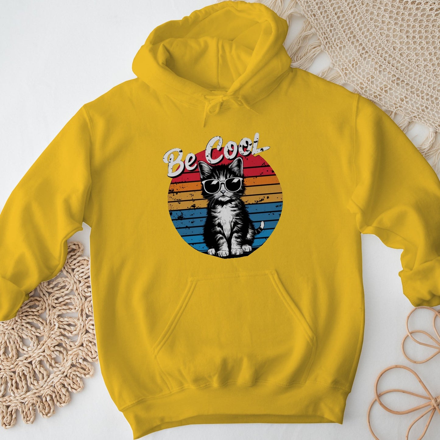 Be Cool Cat Unisex Hoodie – Retro Funny Kitten Pullover
