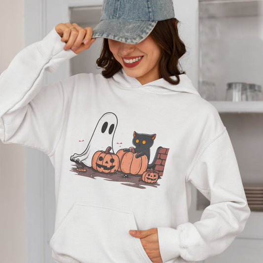 Ghost and Black Cat Halloween Unisex Hoodie