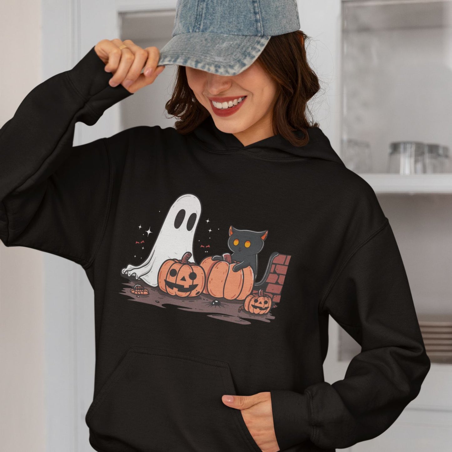 Ghost and Black Cat Halloween Unisex Hoodie