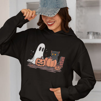 Ghost and Black Cat Halloween Unisex Hoodie