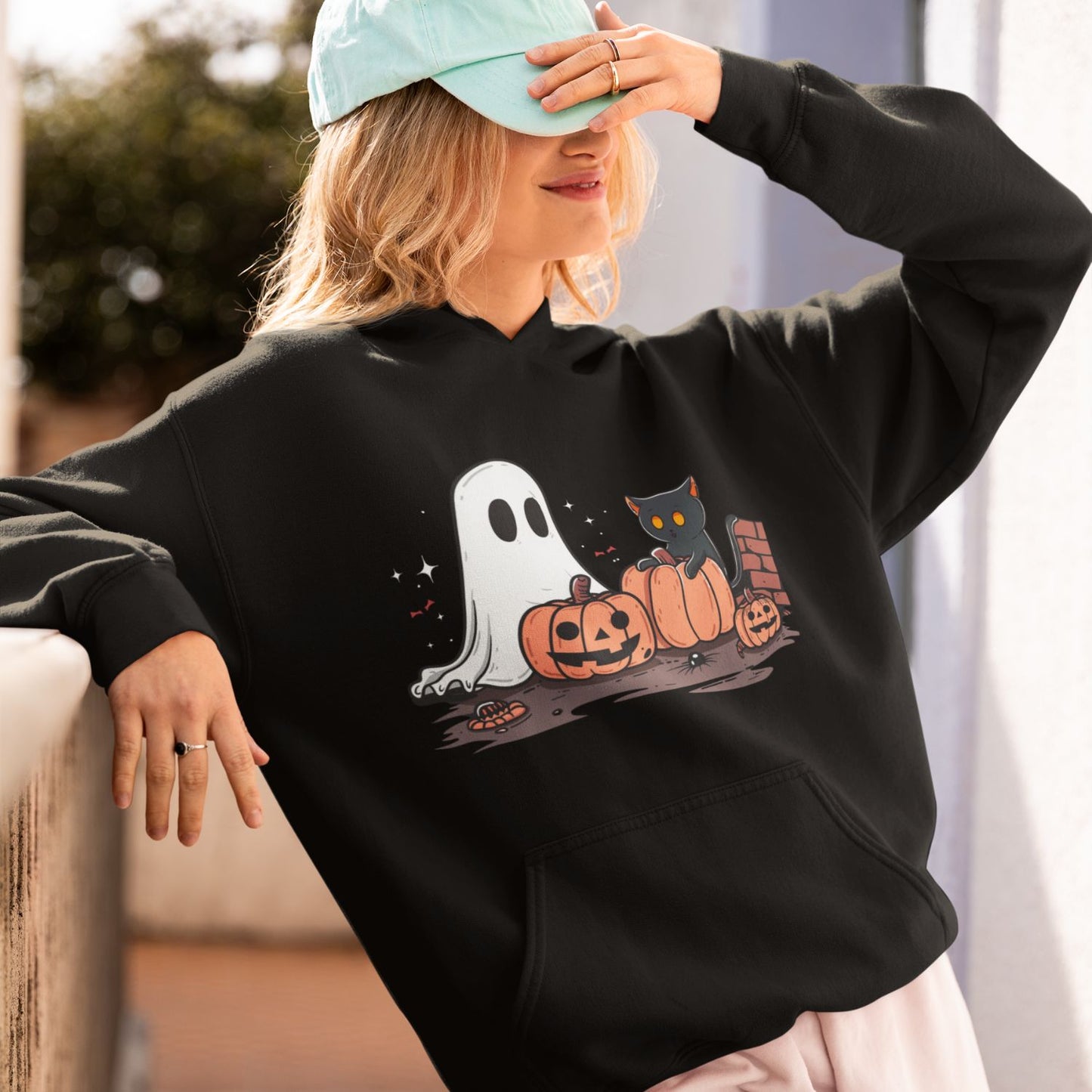Ghost and Black Cat Halloween Unisex Hoodie